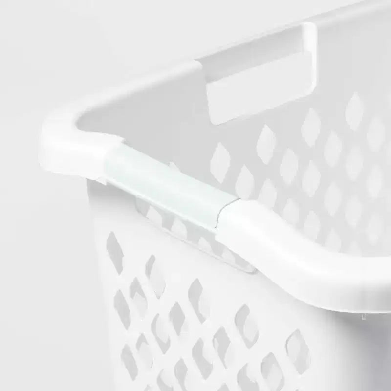 Panier à linge en plastique de 74 L (2.1 boisseaux) Lamper White avec poignées intégrées, dessus ouvert, capacité de 19,55 gallons