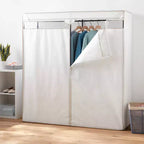 Placard de rangement couvert de 60 po de largeur blanc : Portant à vêtements portable, cadre en acier, assemblage par un adulte requis