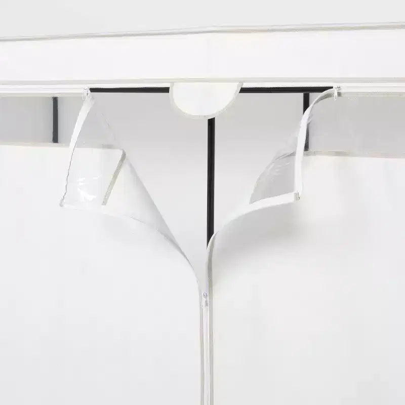 Placard de rangement couvert de 60 po de largeur blanc : Portant à vêtements portable, cadre en acier, assemblage par un adulte requis