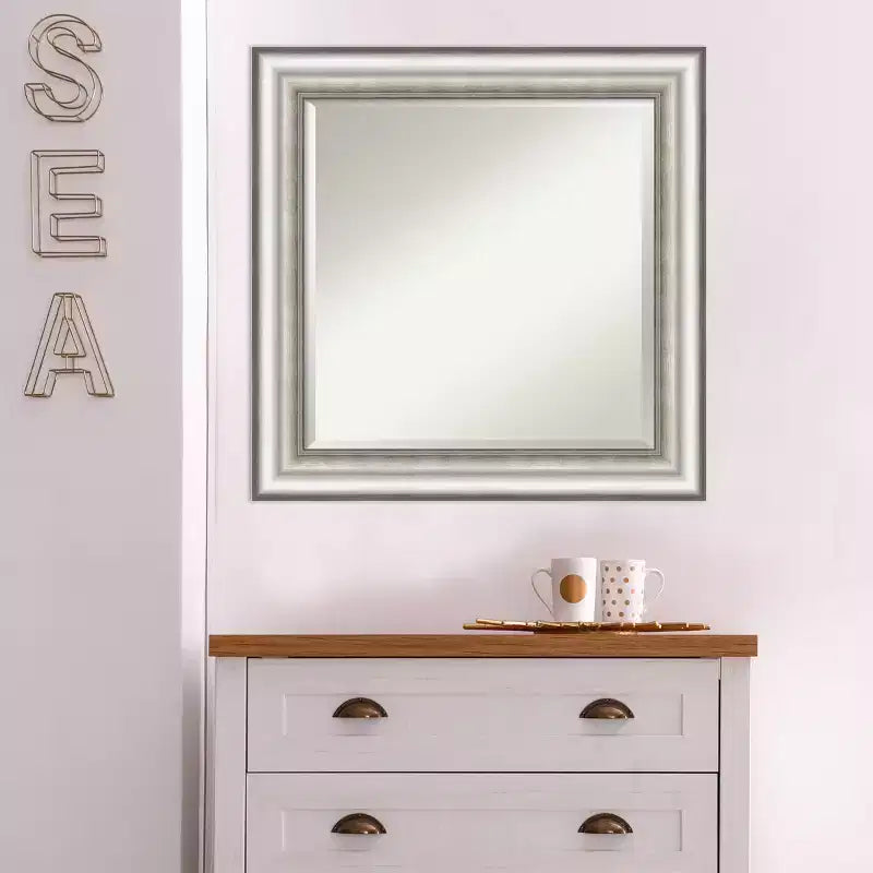 Miroir mural encadré de salon argenté 63,5 x 63,5 cm