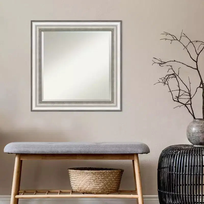 Miroir mural encadré de salon argenté 63,5 x 63,5 cm