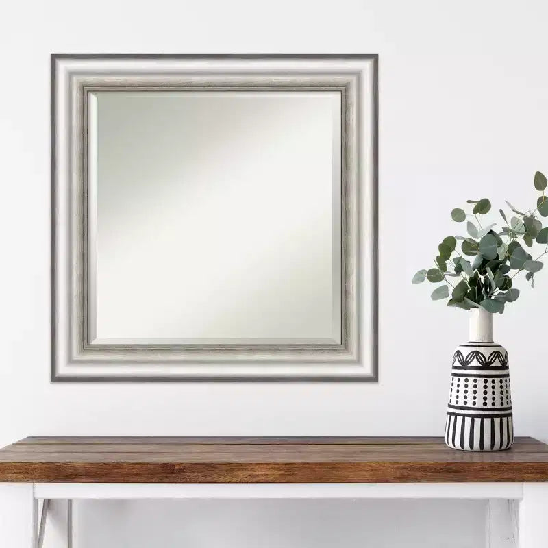 Miroir mural encadré de salon argenté 63,5 x 63,5 cm