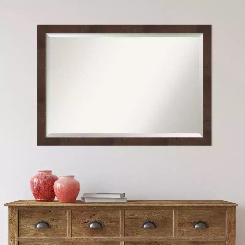 Miroir mural étroit encadré Wildwood 39"x27" Marron : Biseauté, Rectangulaire, Cadre en polystyrène