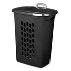 Sterilite Ultra Laundry Hamper, Wheeled Plastic Clothes Bin with Retractable Secure Grip Handle, Reinforced Rim, and Flip-Top Lid, Black, 18 Pack