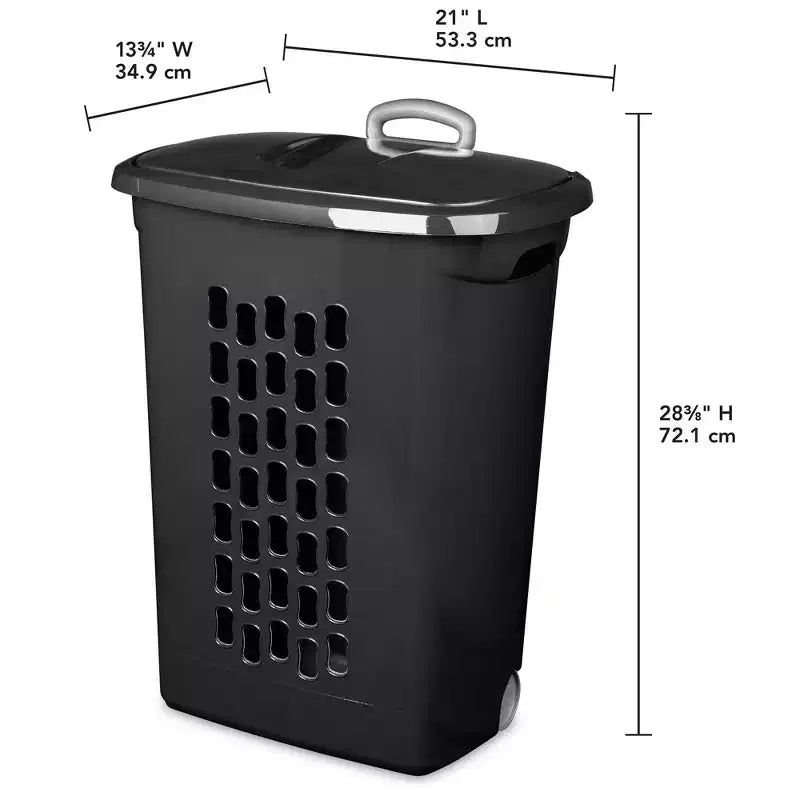 Panier à linge Ultra, bac à vêtements en plastique à roulettes avec poignée rétractable à prise sûre, rebord renforcé et couvercle à charnière, noir, lot de 18