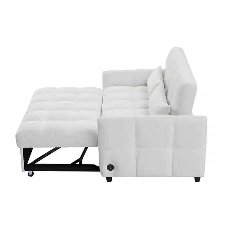 Causeuse gigogne de 134,1 cm avec dossier réglable, 3 ports USB et oreillers lombaires – Canapé-lit touffeté en chenille pour petits espaces