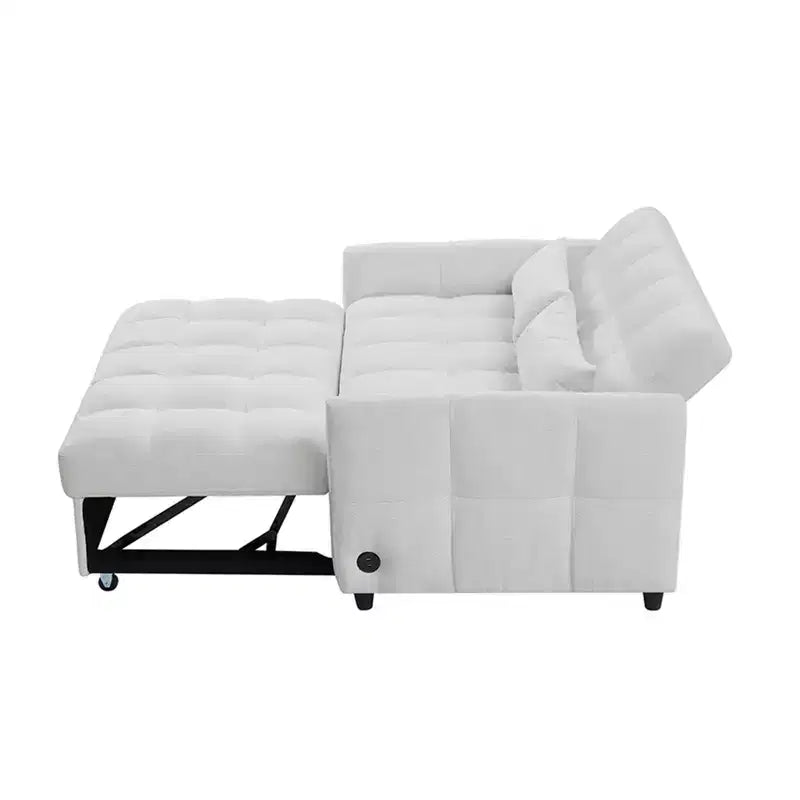 Causeuse gigogne de 134,1 cm avec dossier réglable, 3 ports USB et oreillers lombaires – Canapé-lit touffeté en chenille pour petits espaces