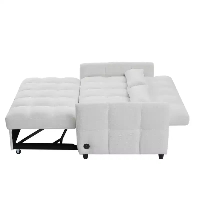 Causeuse gigogne de 134,1 cm avec dossier réglable, 3 ports USB et oreillers lombaires – Canapé-lit touffeté en chenille pour petits espaces