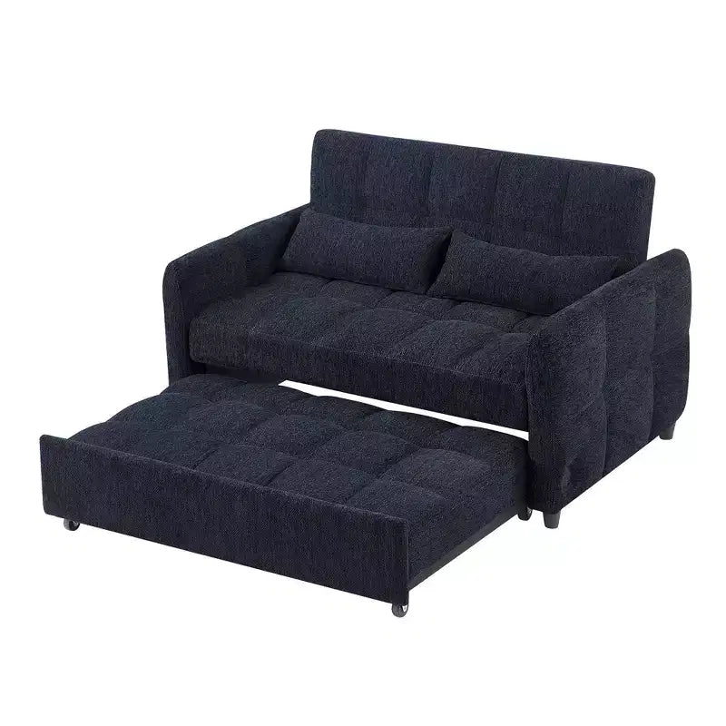 Causeuse gigogne de 134,1 cm avec dossier réglable, 3 ports USB et oreillers lombaires – Canapé-lit touffeté en chenille pour petits espaces