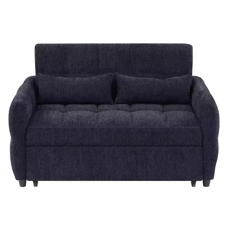Causeuse gigogne de 134,1 cm avec dossier réglable, 3 ports USB et oreillers lombaires – Canapé-lit touffeté en chenille pour petits espaces