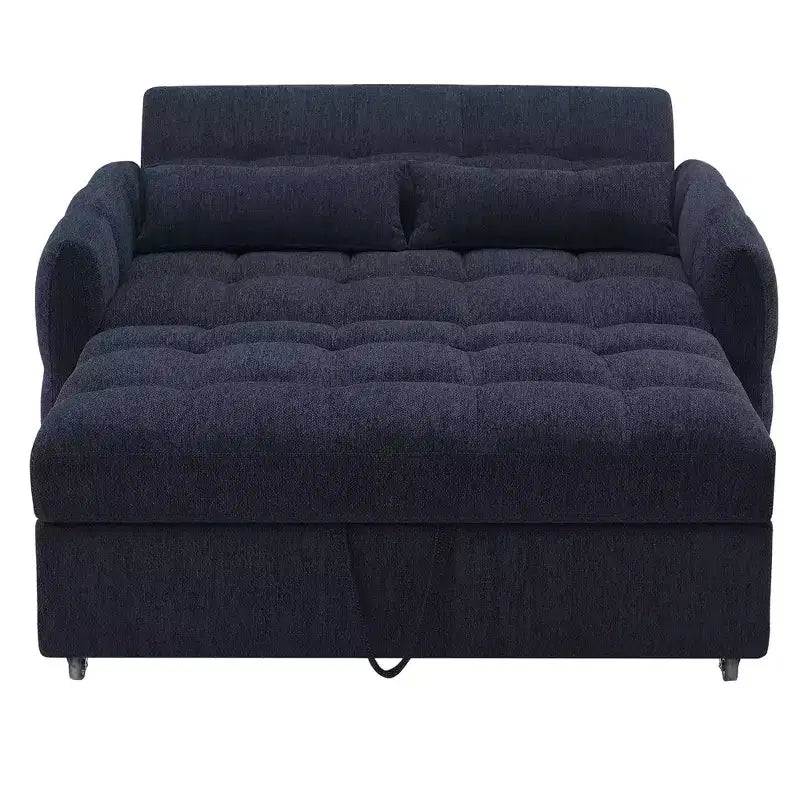 Causeuse gigogne de 134,1 cm avec dossier réglable, 3 ports USB et oreillers lombaires – Canapé-lit touffeté en chenille pour petits espaces