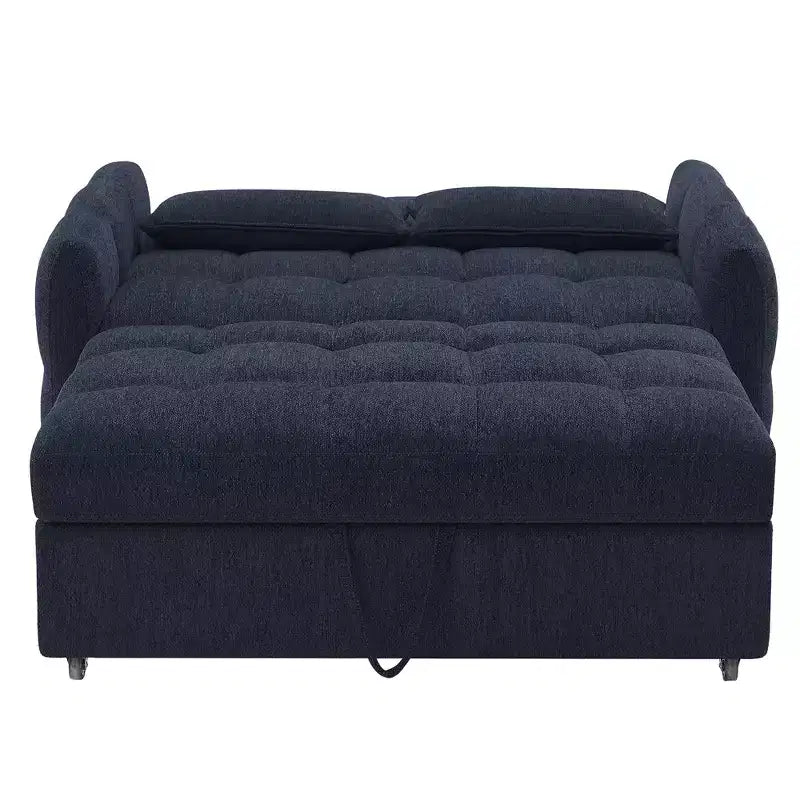 Causeuse gigogne de 134,1 cm avec dossier réglable, 3 ports USB et oreillers lombaires – Canapé-lit touffeté en chenille pour petits espaces