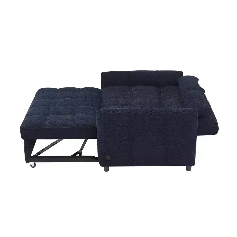 Causeuse gigogne de 134,1 cm avec dossier réglable, 3 ports USB et oreillers lombaires – Canapé-lit touffeté en chenille pour petits espaces