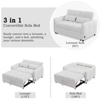 Causeuse gigogne de 134,1 cm avec dossier réglable, 3 ports USB et oreillers lombaires – Canapé-lit touffeté en chenille pour petits espaces