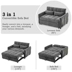 Causeuse gigogne de 134,1 cm avec dossier réglable, 3 ports USB et oreillers lombaires – Canapé-lit touffeté en chenille pour petits espaces