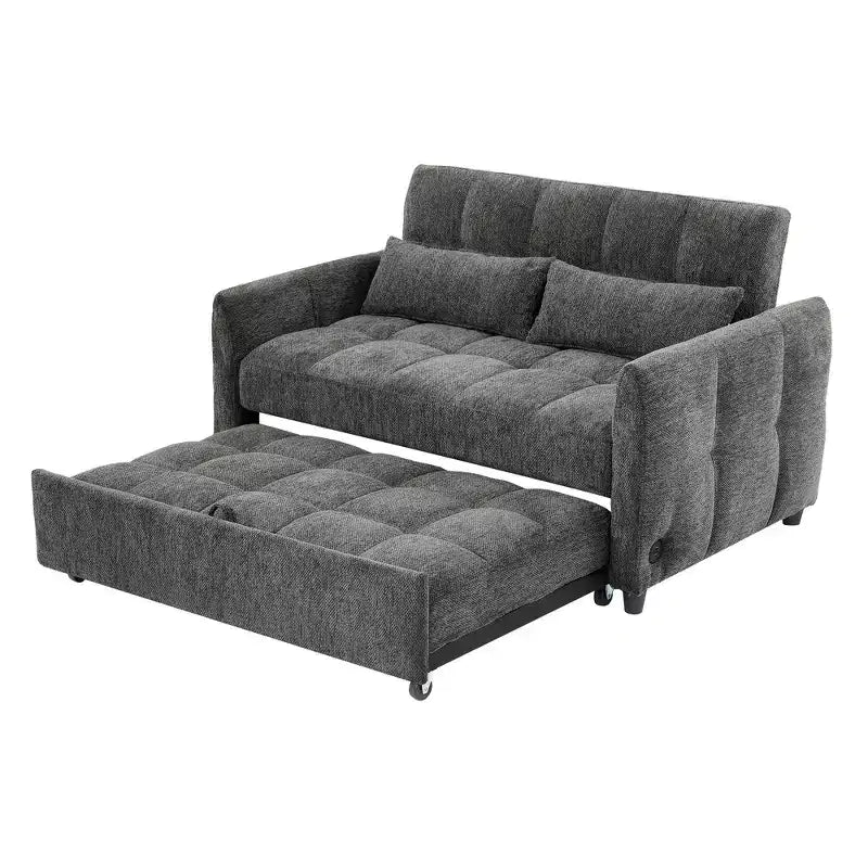 Causeuse gigogne de 134,1 cm avec dossier réglable, 3 ports USB et oreillers lombaires – Canapé-lit touffeté en chenille pour petits espaces