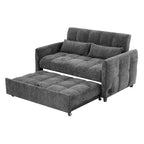 Causeuse gigogne de 134,1 cm avec dossier réglable, 3 ports USB et oreillers lombaires – Canapé-lit touffeté en chenille pour petits espaces