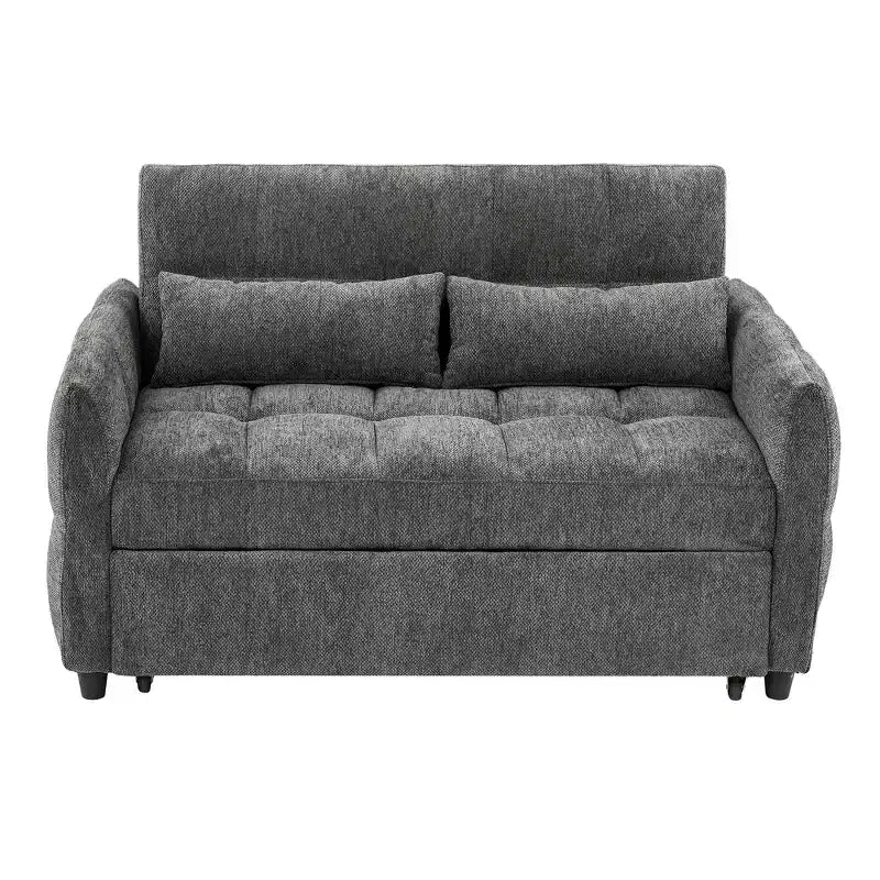 Causeuse gigogne de 134,1 cm avec dossier réglable, 3 ports USB et oreillers lombaires – Canapé-lit touffeté en chenille pour petits espaces