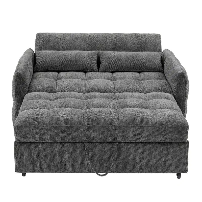 Causeuse gigogne de 134,1 cm avec dossier réglable, 3 ports USB et oreillers lombaires – Canapé-lit touffeté en chenille pour petits espaces