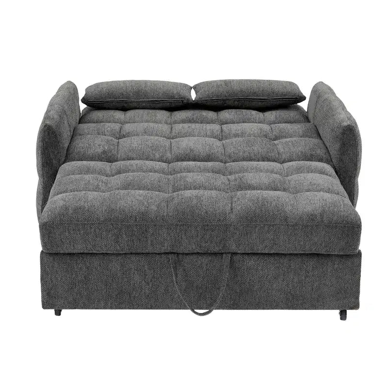 Causeuse gigogne de 134,1 cm avec dossier réglable, 3 ports USB et oreillers lombaires – Canapé-lit touffeté en chenille pour petits espaces