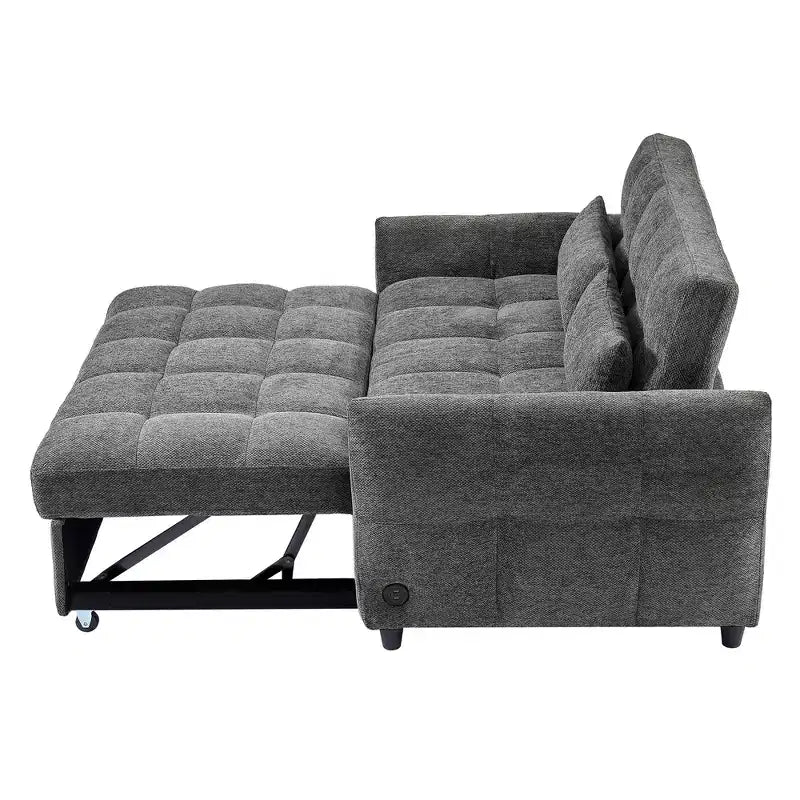 Causeuse gigogne de 134,1 cm avec dossier réglable, 3 ports USB et oreillers lombaires – Canapé-lit touffeté en chenille pour petits espaces
