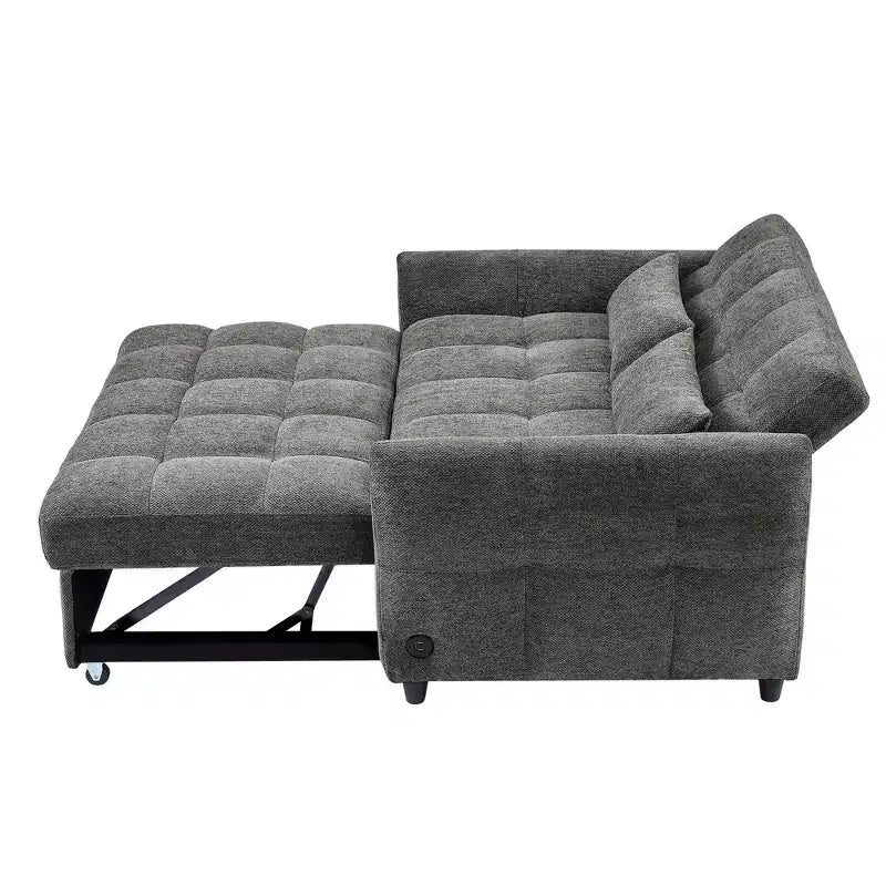 Causeuse gigogne de 134,1 cm avec dossier réglable, 3 ports USB et oreillers lombaires – Canapé-lit touffeté en chenille pour petits espaces