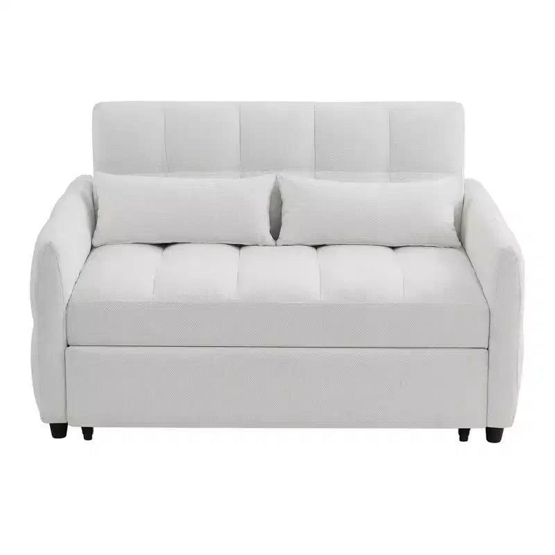 Causeuse gigogne de 134,1 cm avec dossier réglable, 3 ports USB et oreillers lombaires – Canapé-lit touffeté en chenille pour petits espaces