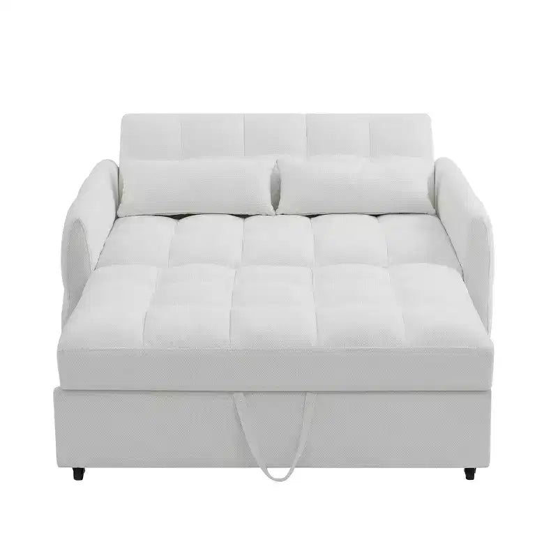 Causeuse gigogne de 134,1 cm avec dossier réglable, 3 ports USB et oreillers lombaires – Canapé-lit touffeté en chenille pour petits espaces