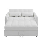 Causeuse gigogne de 134,1 cm avec dossier réglable, 3 ports USB et oreillers lombaires – Canapé-lit touffeté en chenille pour petits espaces