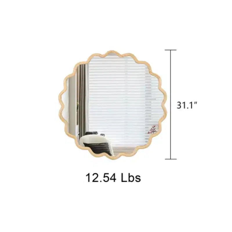Miroir ondulé en bois massif de 31 x 31 - Miroir de courtoisie en bois naturel Décoration murale, pour Chambre à coucher, Salon, Salle à manger, Vestiaire, Entrée