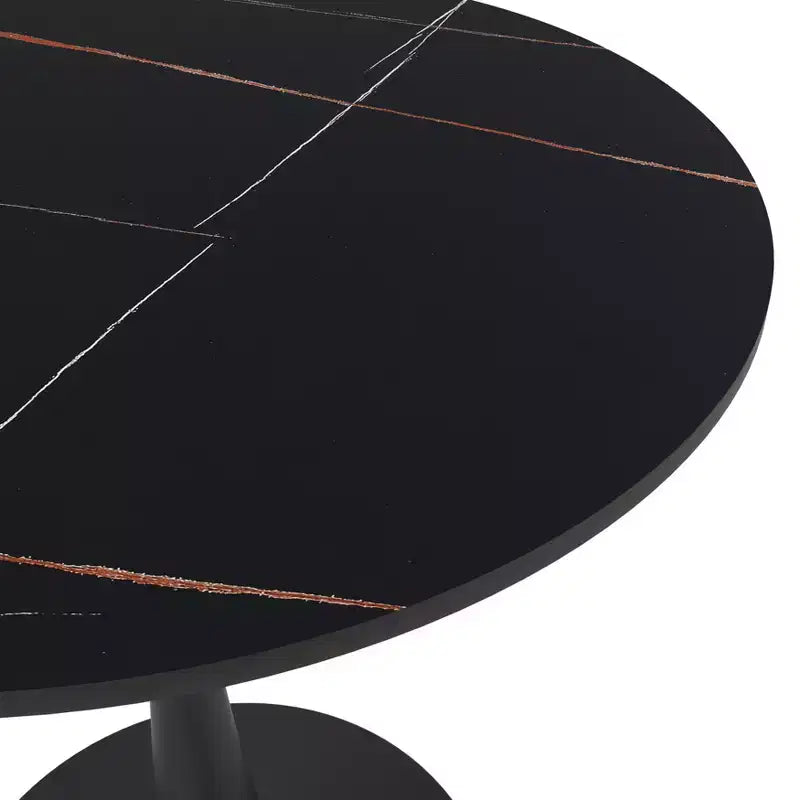 Table à manger ronde Bristol 24 avec plateau en pierre frittée et piètement en acier noir robuste pour cuisine et petits espaces