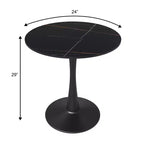 Table à manger ronde Bristol 24 avec plateau en pierre frittée et piètement en acier noir robuste pour cuisine et petits espaces