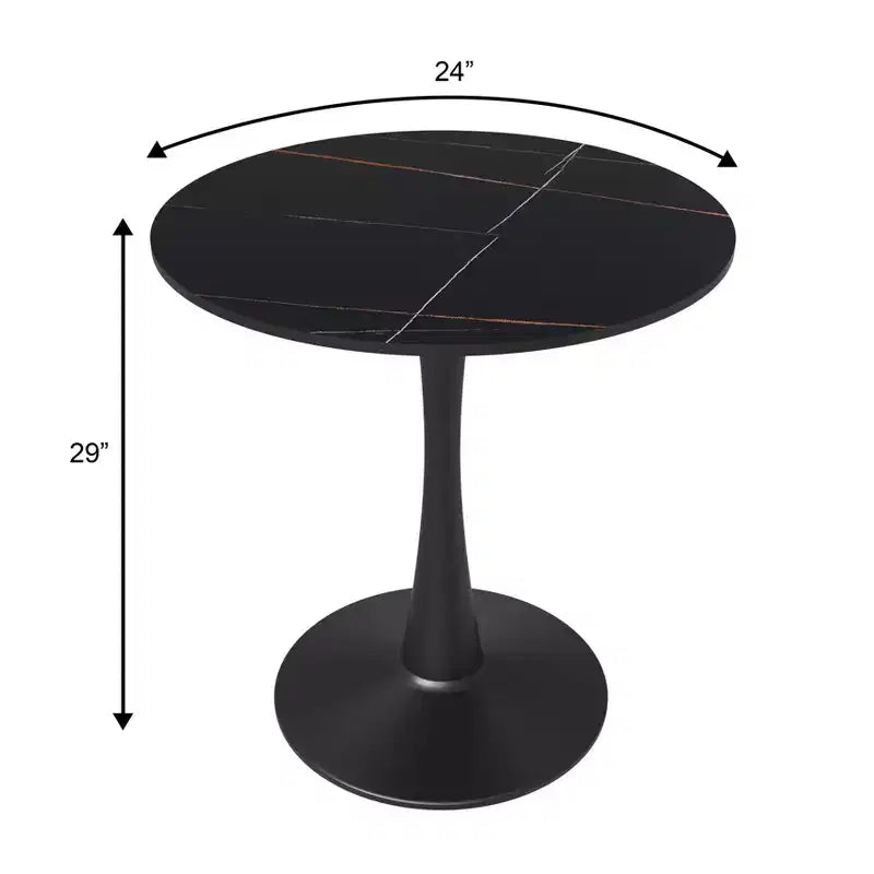Table à manger ronde Bristol 24 avec plateau en pierre frittée et piètement en acier noir robuste pour cuisine et petits espaces