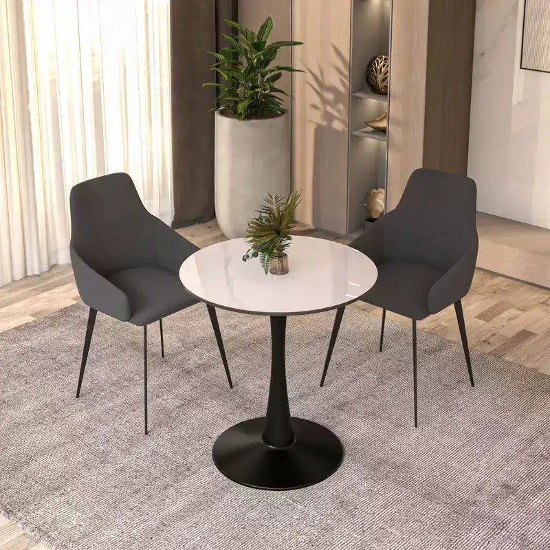 Table à manger ronde Bristol 24 avec plateau en pierre frittée et piètement en acier noir robuste pour cuisine et petits espaces