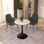 Table à manger ronde Bristol 24 avec plateau en pierre frittée et piètement en acier noir robuste pour cuisine et petits espaces