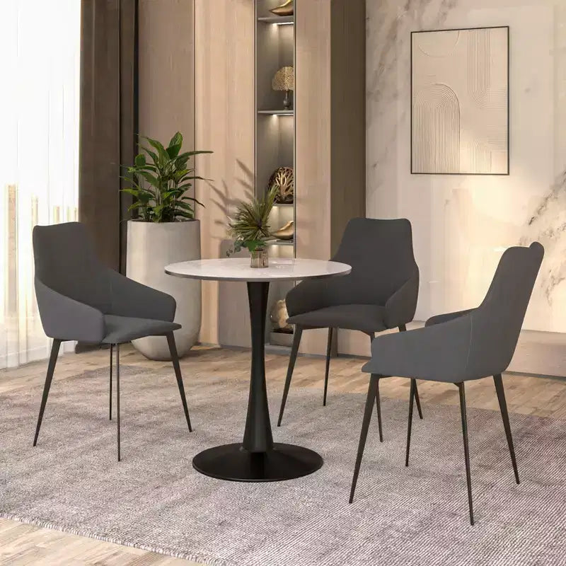 Table à manger ronde Bristol 24 avec plateau en pierre frittée et piètement en acier noir robuste pour cuisine et petits espaces