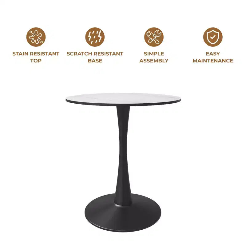 Table à manger ronde Bristol 24 avec plateau en pierre frittée et piètement en acier noir robuste pour cuisine et petits espaces
