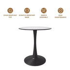 Table à manger ronde Bristol 24 avec plateau en pierre frittée et piètement en acier noir robuste pour cuisine et petits espaces