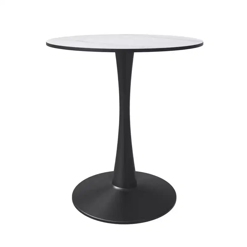 Table à manger ronde Bristol 24 avec plateau en pierre frittée et piètement en acier noir robuste pour cuisine et petits espaces