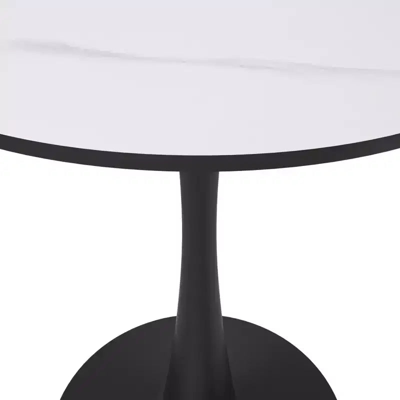 Table à manger ronde Bristol 24 avec plateau en pierre frittée et piètement en acier noir robuste pour cuisine et petits espaces