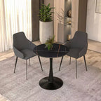 Table à manger ronde Bristol 24 avec plateau en pierre frittée et piètement en acier noir robuste pour cuisine et petits espaces