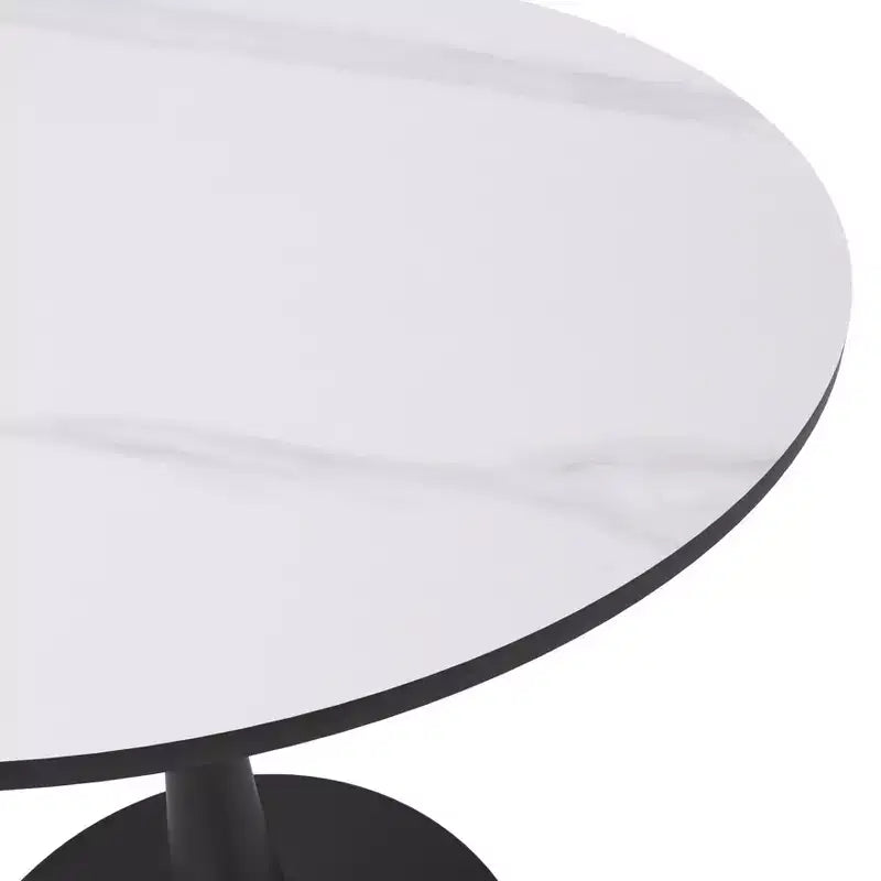 Table à manger ronde Bristol 24 avec plateau en pierre frittée et piètement en acier noir robuste pour cuisine et petits espaces