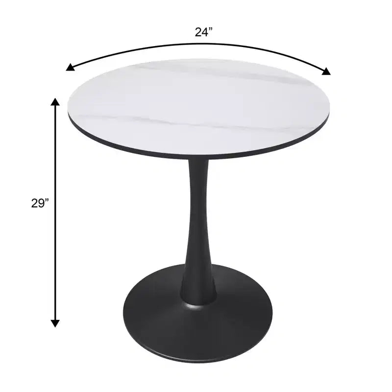 Table à manger ronde Bristol 24 avec plateau en pierre frittée et piètement en acier noir robuste pour cuisine et petits espaces
