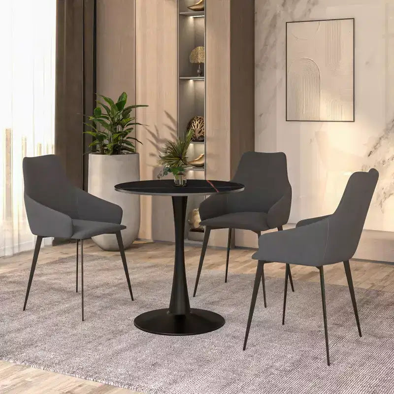 Table à manger ronde Bristol 24 avec plateau en pierre frittée et piètement en acier noir robuste pour cuisine et petits espaces