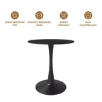 Table à manger ronde Bristol 24 avec plateau en pierre frittée et piètement en acier noir robuste pour cuisine et petits espaces