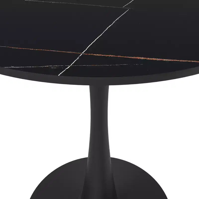 Table à manger ronde Bristol 24 avec plateau en pierre frittée et piètement en acier noir robuste pour cuisine et petits espaces