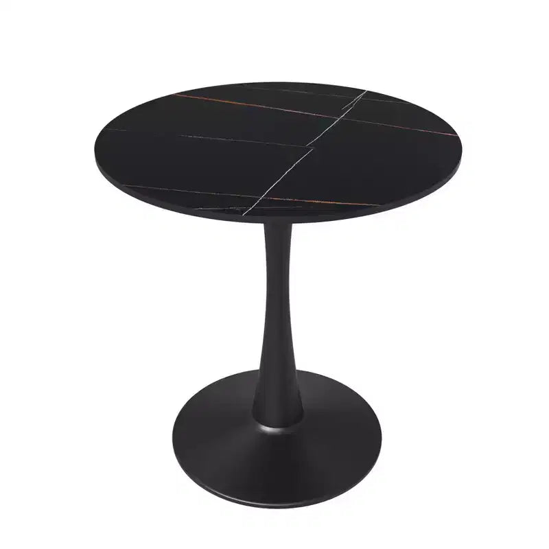 LeisureMod Bristol 24 Round Dining Table  Sintered Stone Top Accent Caf Table & Sturdy Steel Black Pedestal Base for Kitchen and Small Spaces