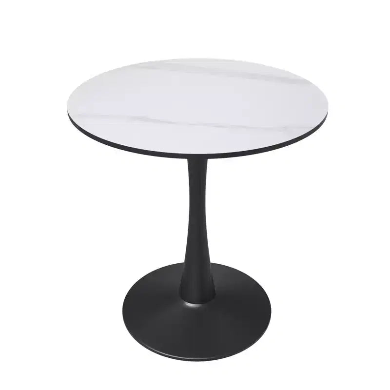 Table à manger ronde Bristol 24 avec plateau en pierre frittée et piètement en acier noir robuste pour cuisine et petits espaces