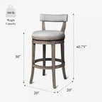Tabouret de bar pivotant Alexander avec revêtement en tissu 31