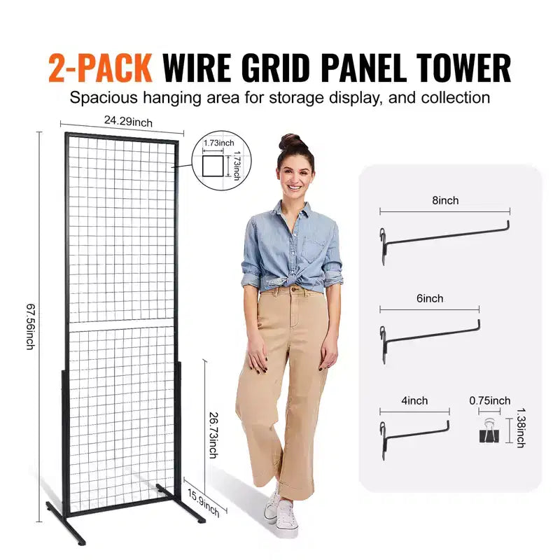 Tour de panneaux grillagés 2' x 5.6', 2 packs de présentoirs grillagés avec base en T, double face